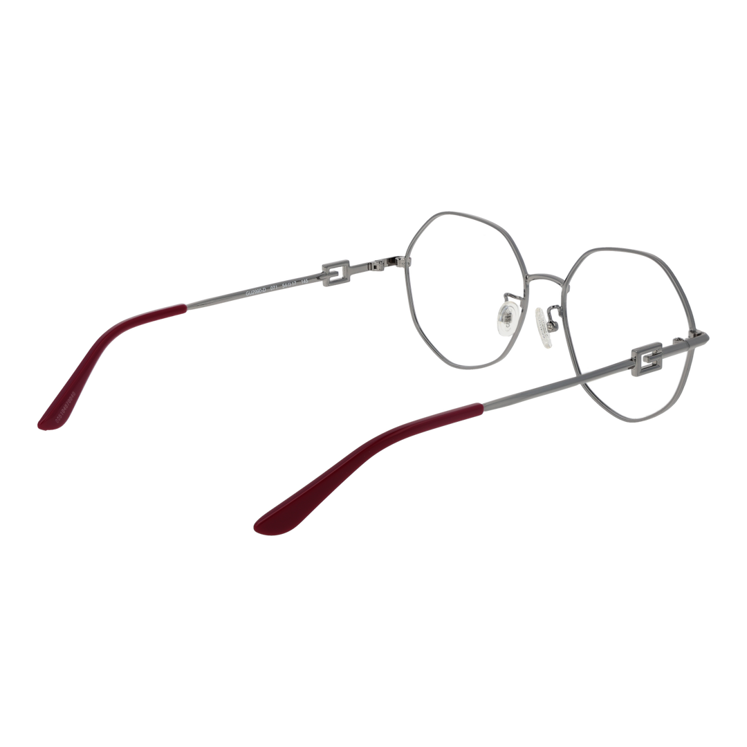 Unisex silver octagonal metal eyeglasses with red temple accents and adjustable nose pads
