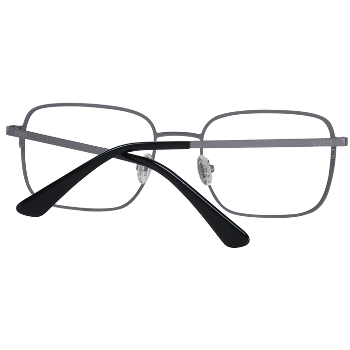 Gray thin metal full-rim rectangular eyeglasses with adjustable nose pads on neutral background, Unisex