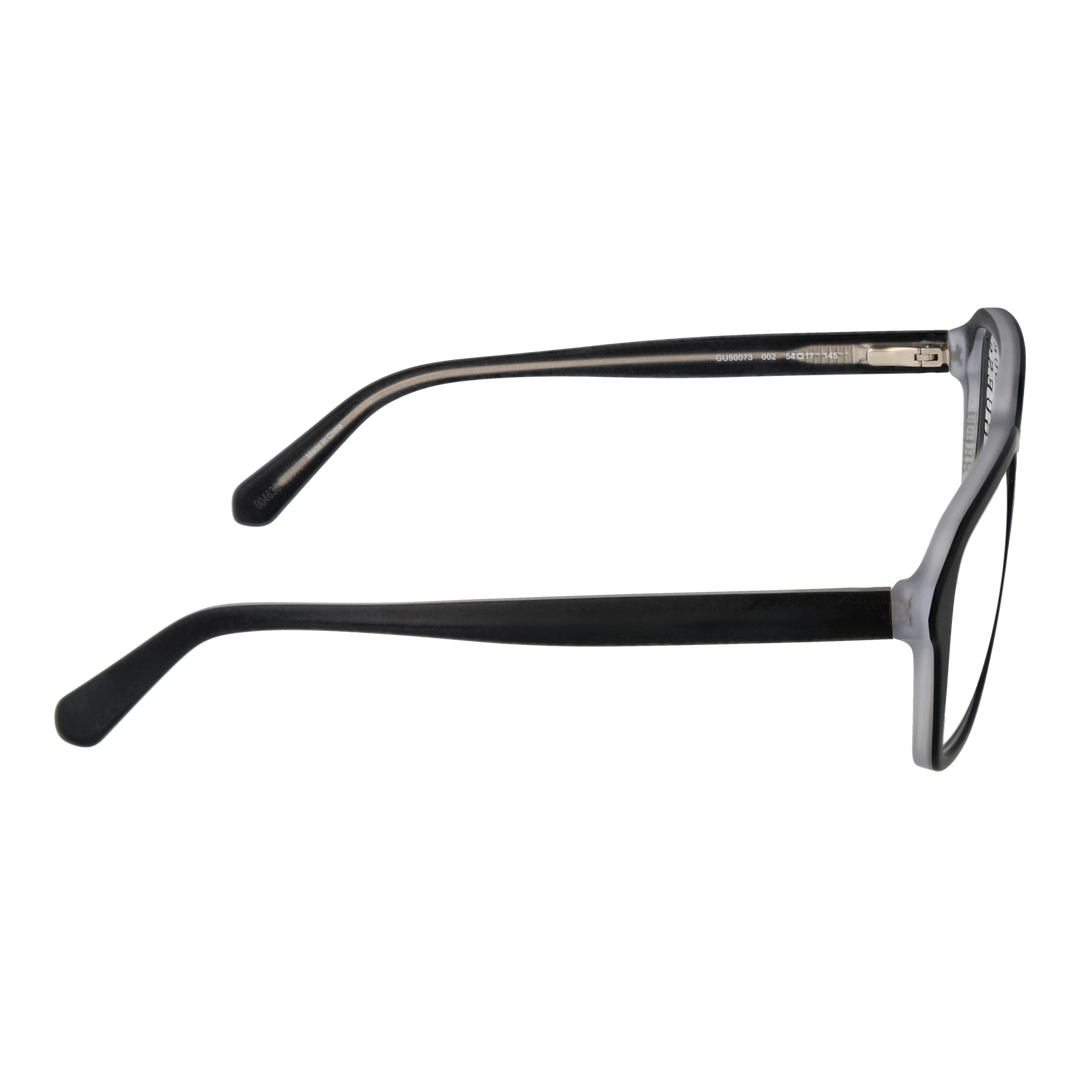 Black full-rim rectangular eyeglasses in plastic, modern Unisex frame shown three-quarter view on neutral background