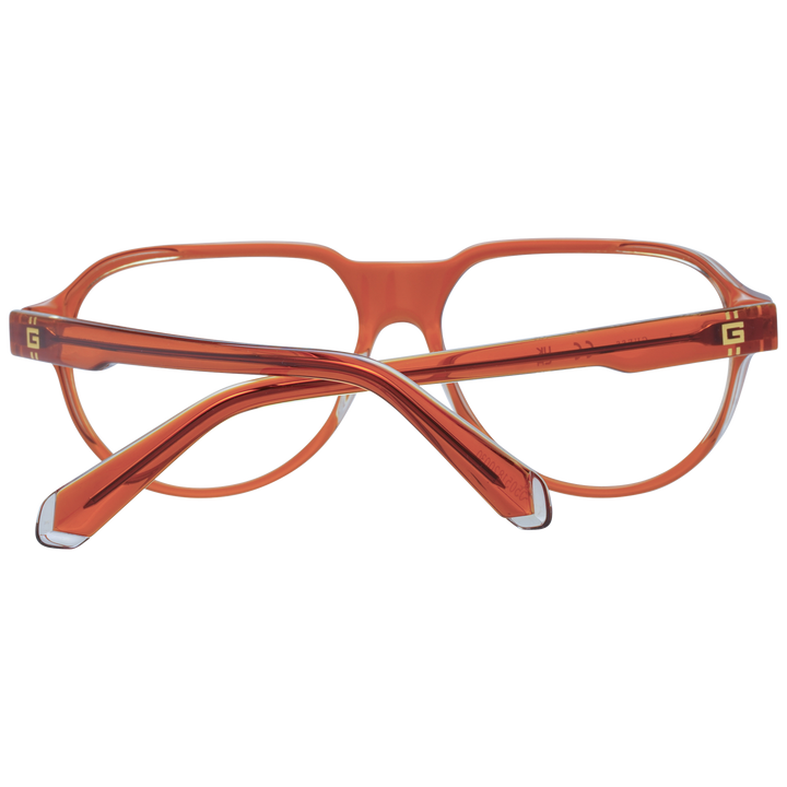 Transparent orange rectangular eyeglasses in plastic with gold &