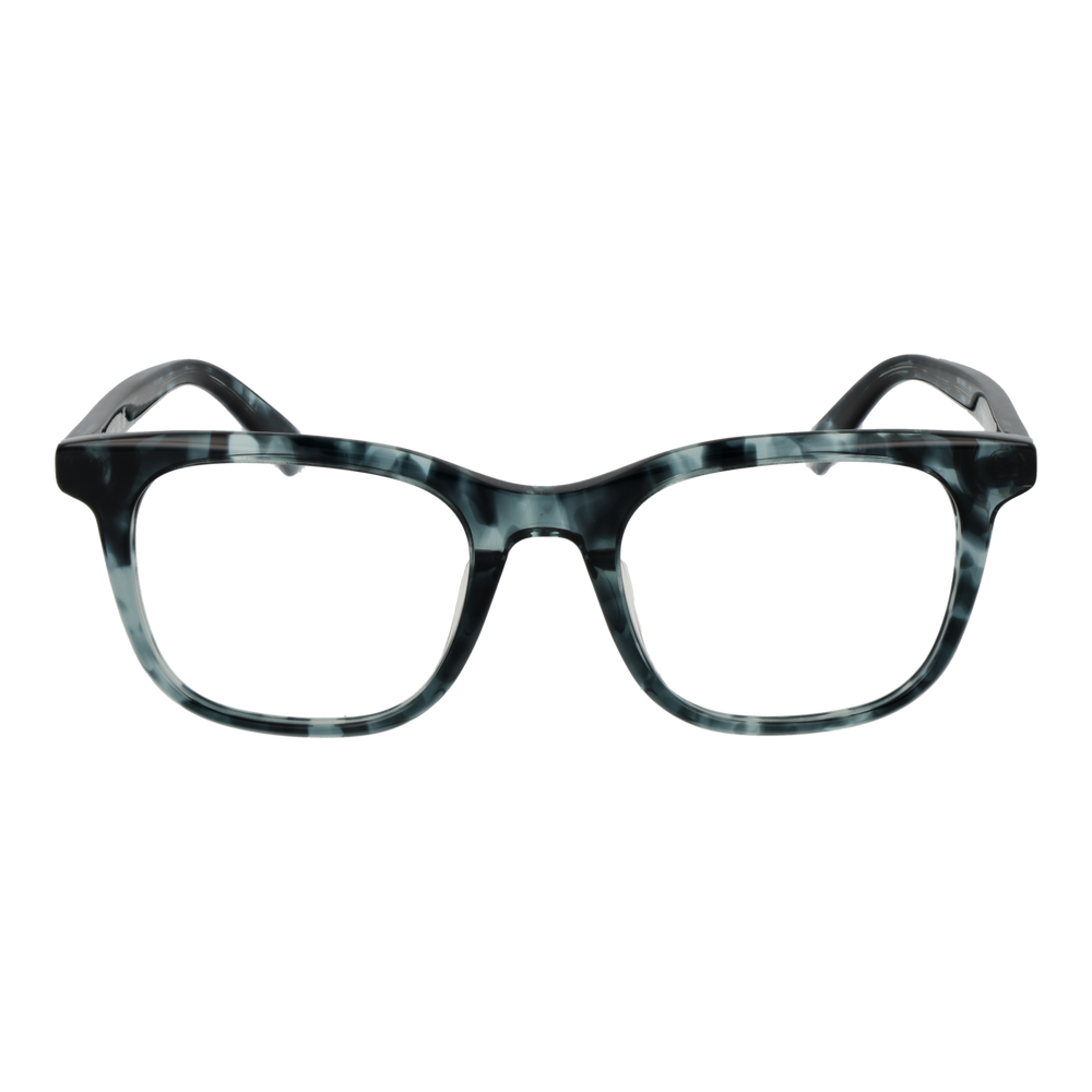 Unisex black and white marbled full-rim square eyeglasses in modern plastic, front view on neutral background