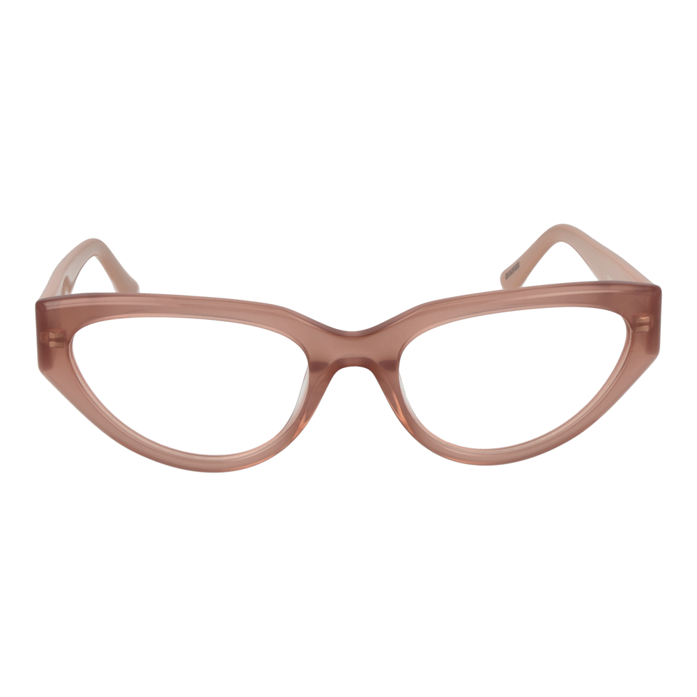 Transparent pink cat-eye eyeglasses in plastic with metal logo temples, retro silhouette for Women