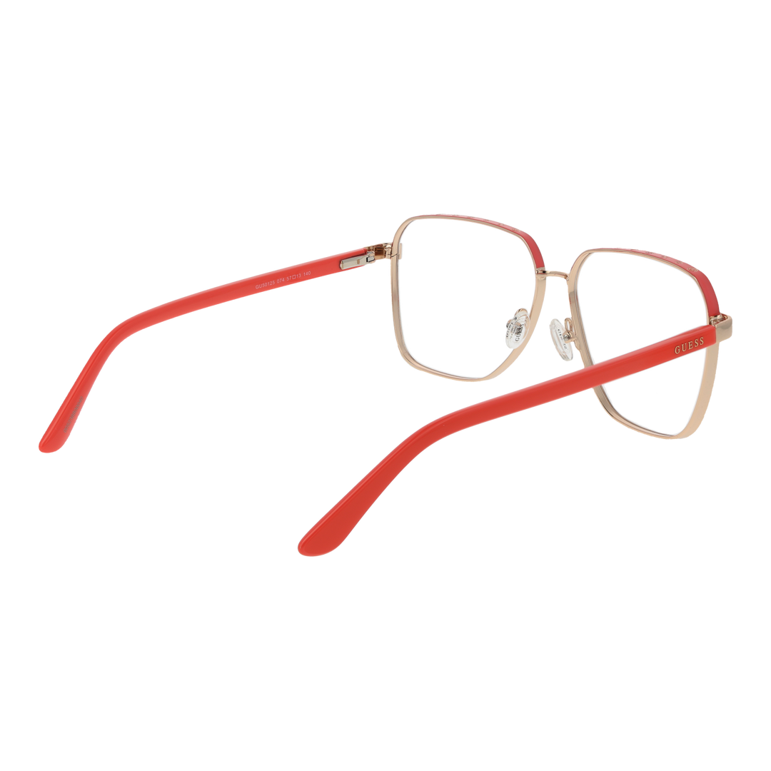 Gold thin metal square eyeglasses with adjustable nose pads on neutral background, modern design for Women