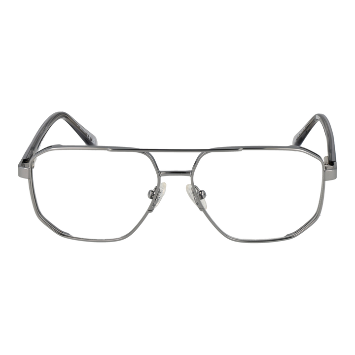 Gray Unisex eyeglasses with double bridge, rectangular lenses, metal and plastic frame, clear nose pads