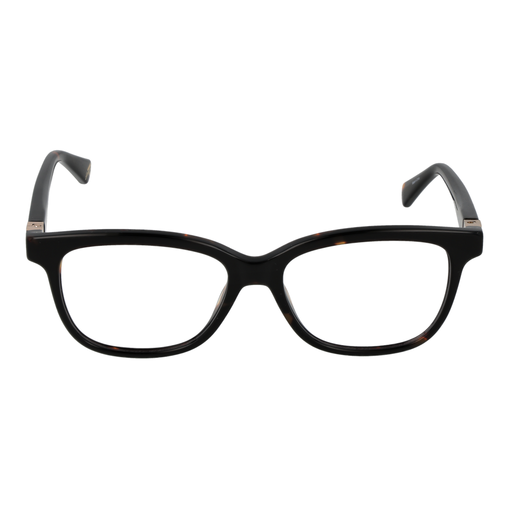 Black rectangular eyeglasses for Women with tortoiseshell accents and gold triangular metal temples, modern designer look