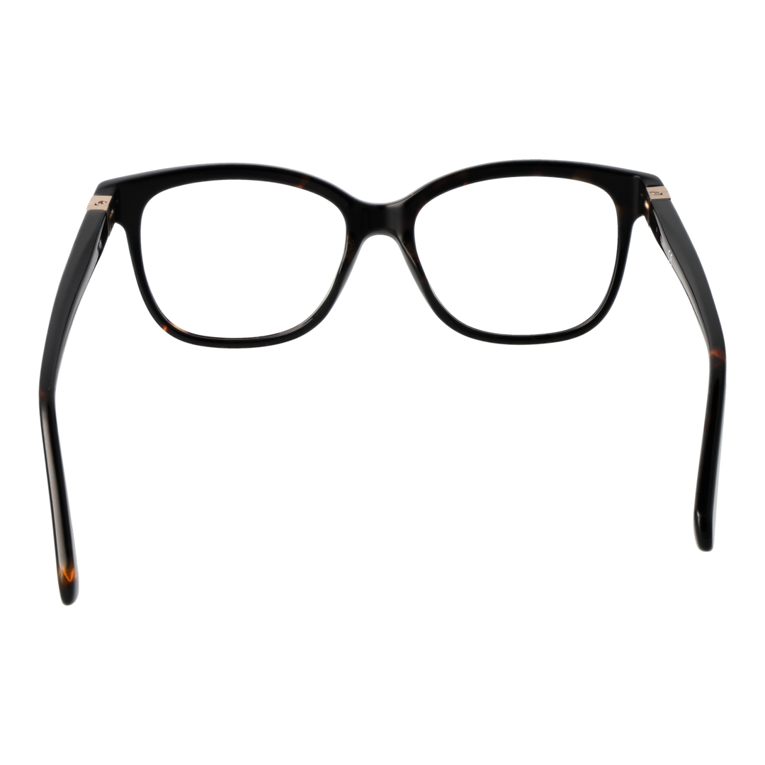 Black rectangular eyeglasses for Women with tortoiseshell accents and gold triangular metal temples, modern designer look
