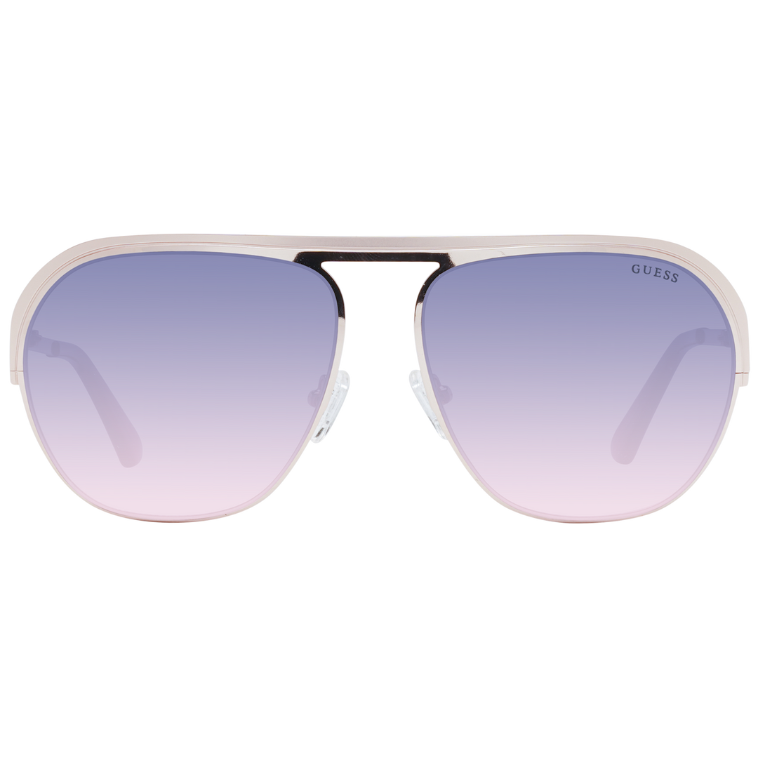 Pink metal aviator sunglasses with gradient blue-purple lenses and pink temple tips, double bridge visible