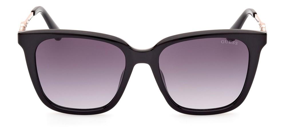 Black square sunglasses for Women with gradient lenses and rose-gold metallic arms, decorative detail visible