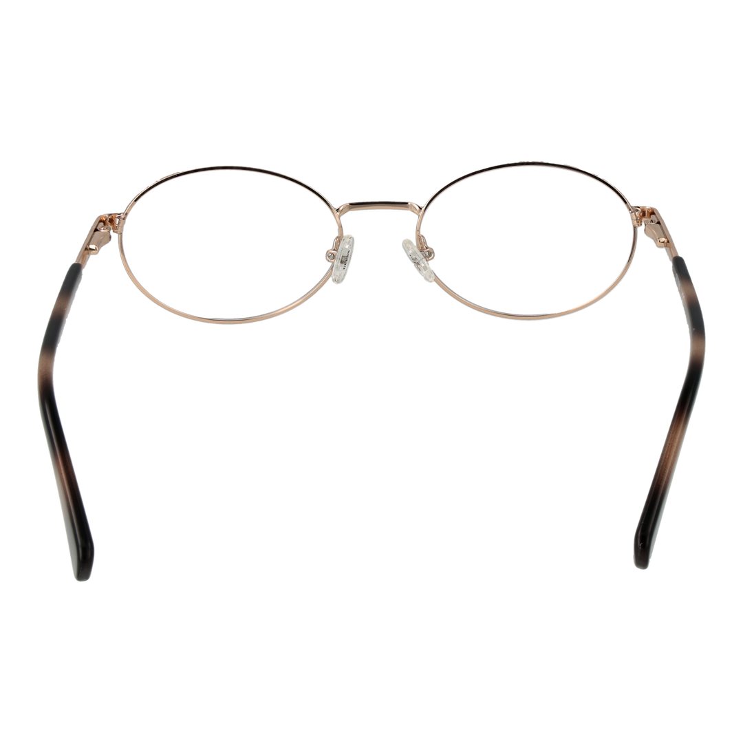 Unisex rose gold thin metal oval eyeglasses with black-brown gradient temple tips, adjustable nose pads