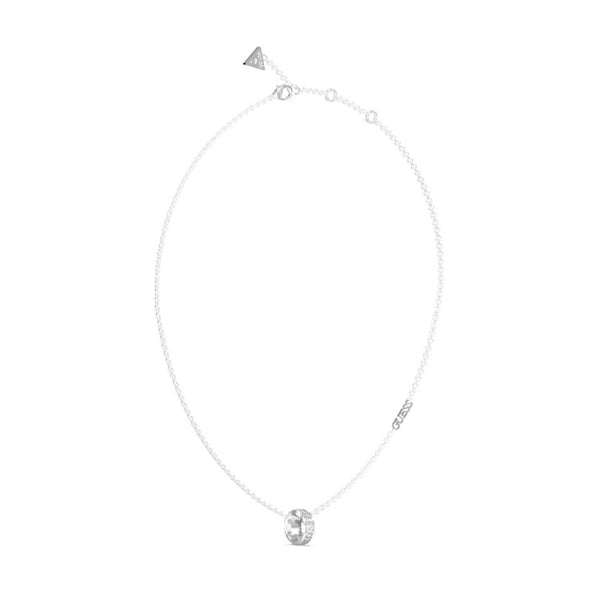 Silver minimalist pendant necklace on delicate chain with round pendant and adjustable clasp