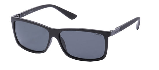 Black plastic sport sunglasses for a Man with rectangular polarized lenses and close-fit temples