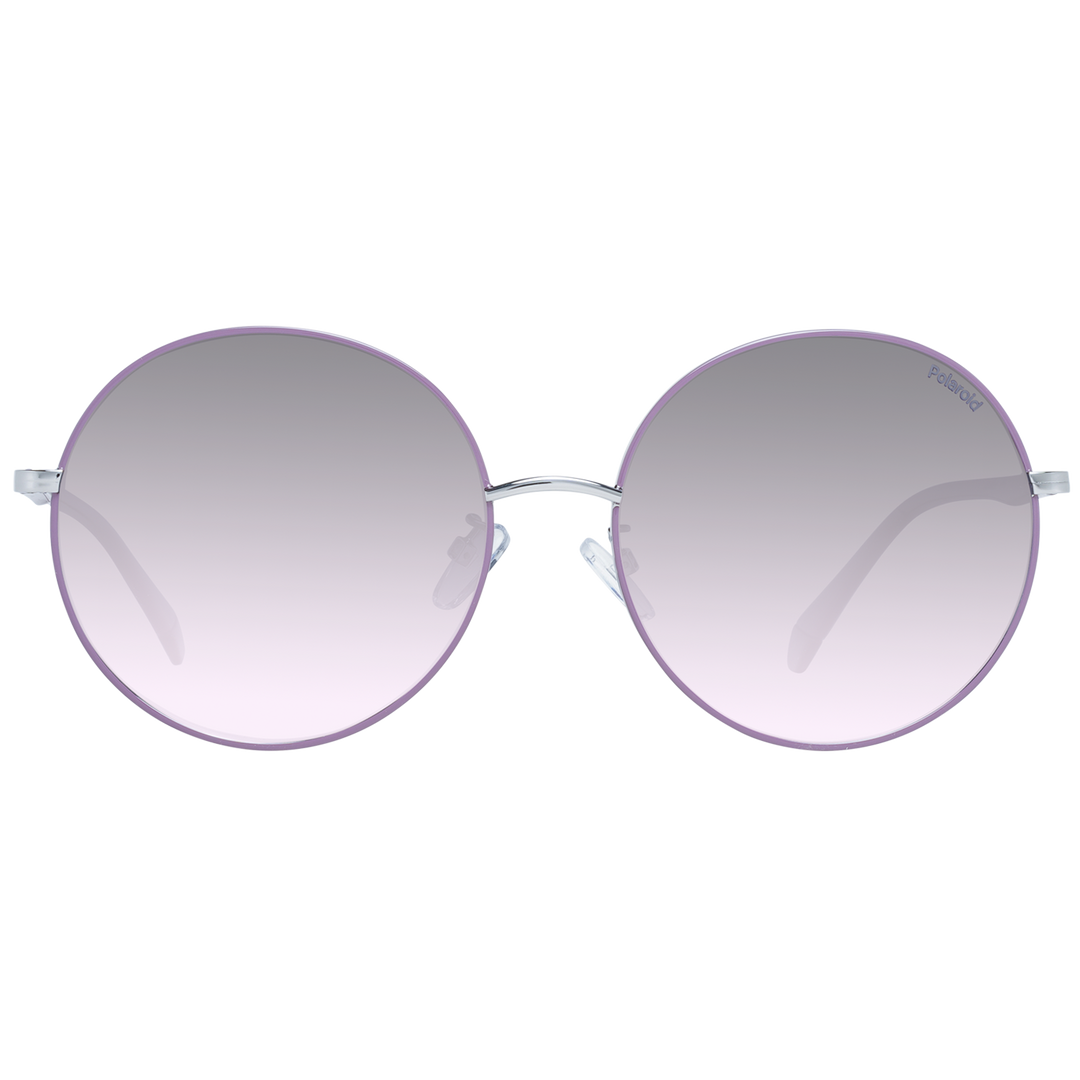 Purple metal round sunglasses with gradient lenses and adjustable nose pads on white background