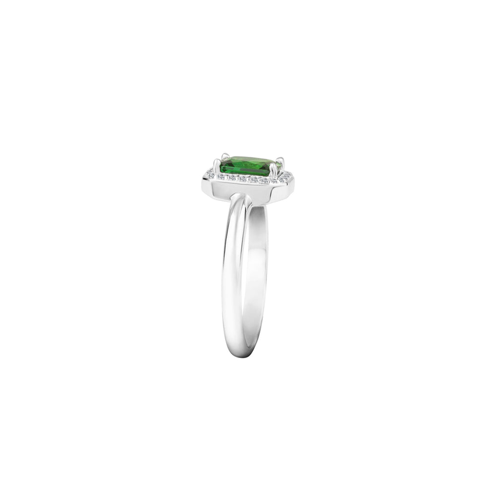 Silver Ring with Green Gemstone & Crystals