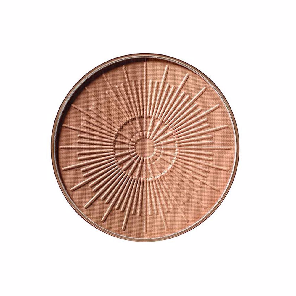 Compact dual‑tone bronzer pan with sun-embossed surface, 10 g refill