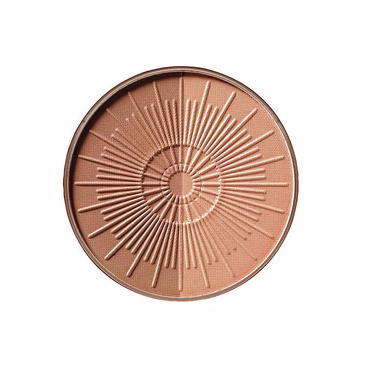 Compact dual‑tone bronzer pan with sun-embossed surface, 10 g refill