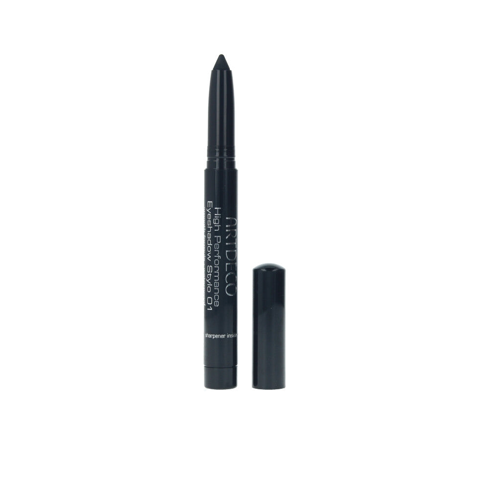Slim twist-up cream eyeshadow stick with built-in sharpener, glossy cap