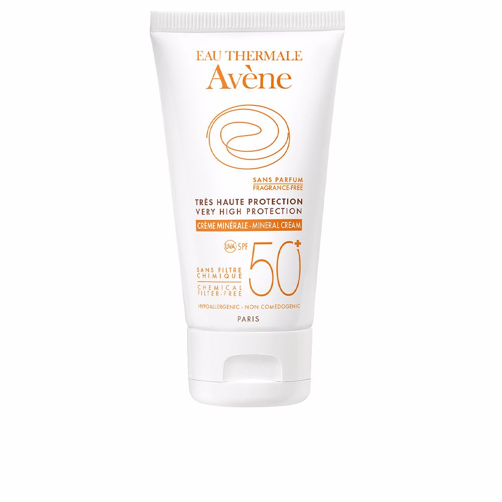 50 ml tube of tinted mineral SPF 50+ face cream, sheer tint, calming thermal water
