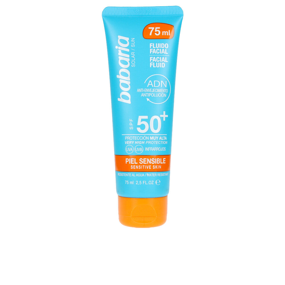 75 ml lightweight SPF 50+ facial fluid in white tube for sensitive Unisex skin
