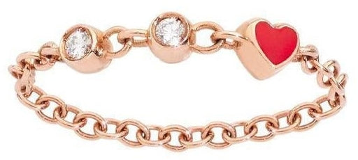 Rose gold chain bracelet with enamel heart charm and clear crystal accents on a white background