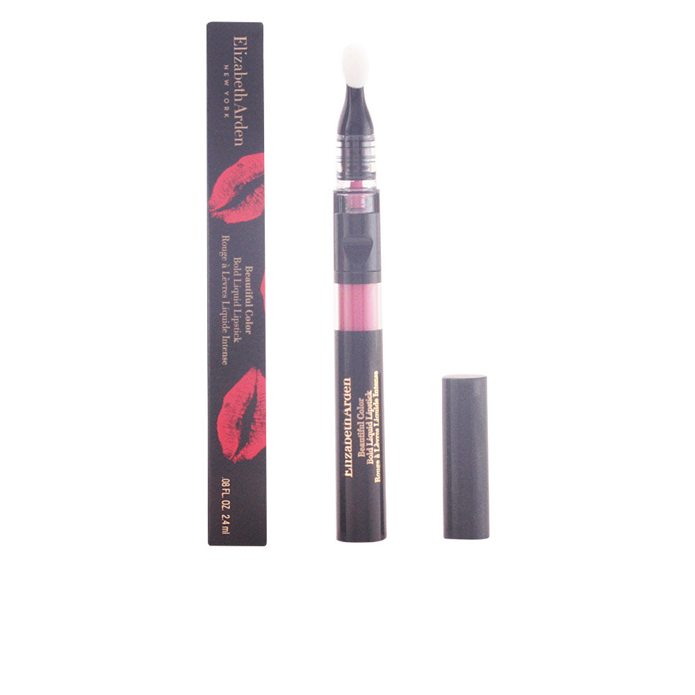 Bold red liquid lipstick with pump applicator, glossy finish, 2.4 ml