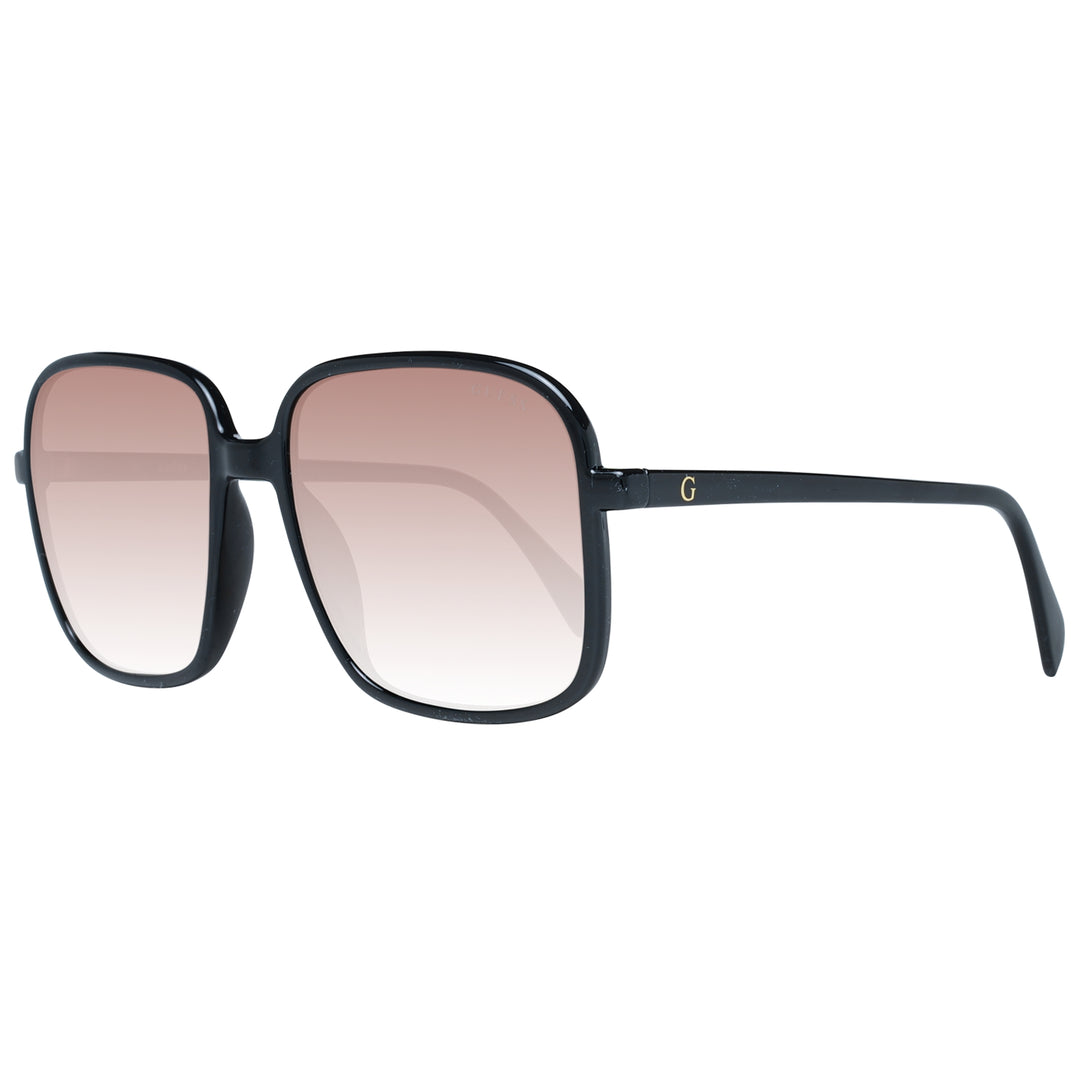 Black square sunglasses with brown gradient lenses, thin arms and gold &