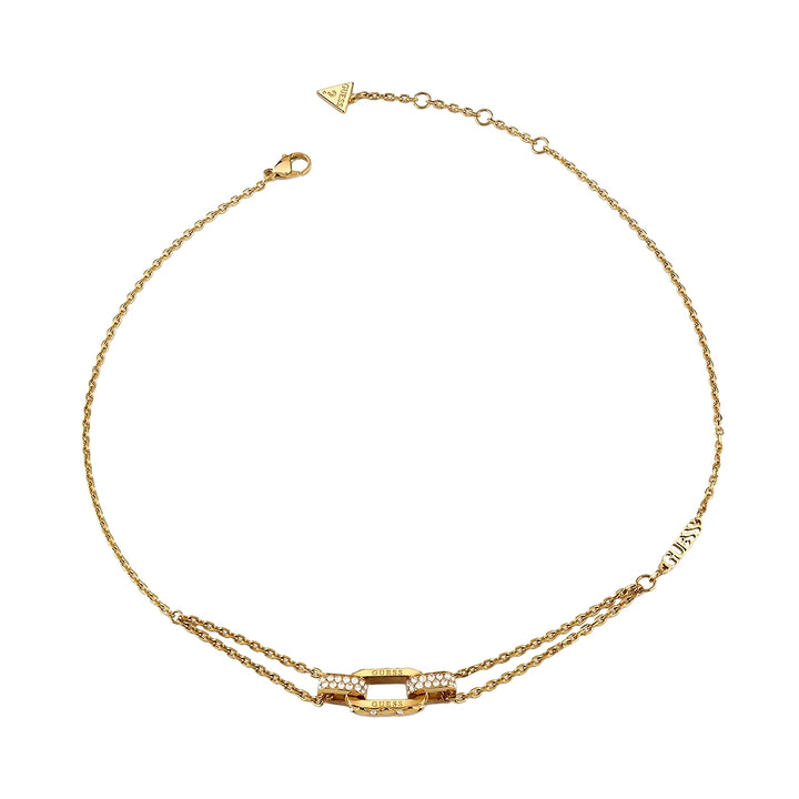 Gold double-chain layered necklace with rhinestone accents and adjustable clasp on neutral background for Women