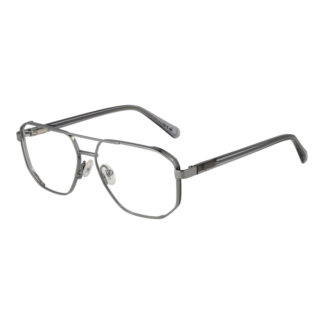 Gray Unisex eyeglasses with double bridge, rectangular lenses, metal and plastic frame, clear nose pads