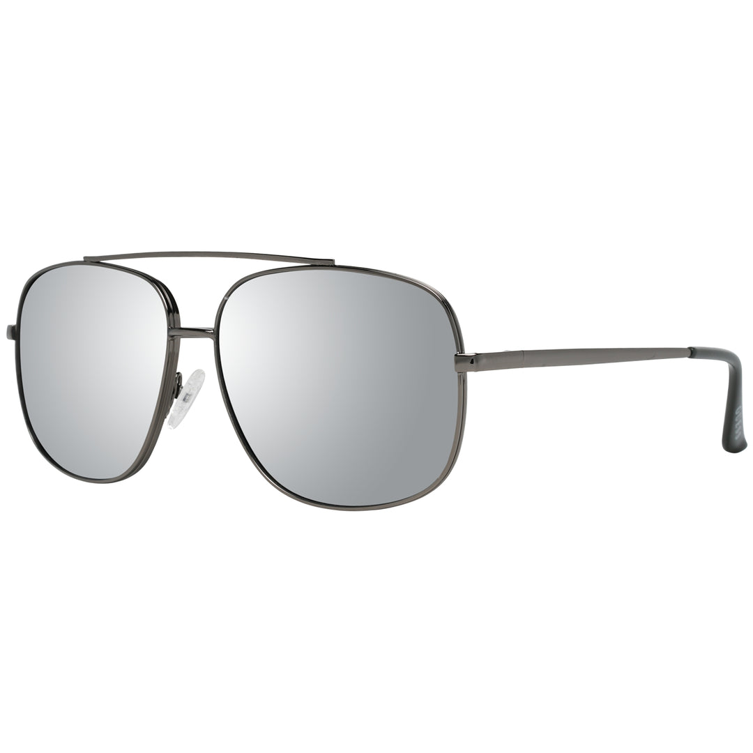 Unisex gunmetal aviator sunglasses with double bridge, adjustable nose pads, and mirrored lenses on white background