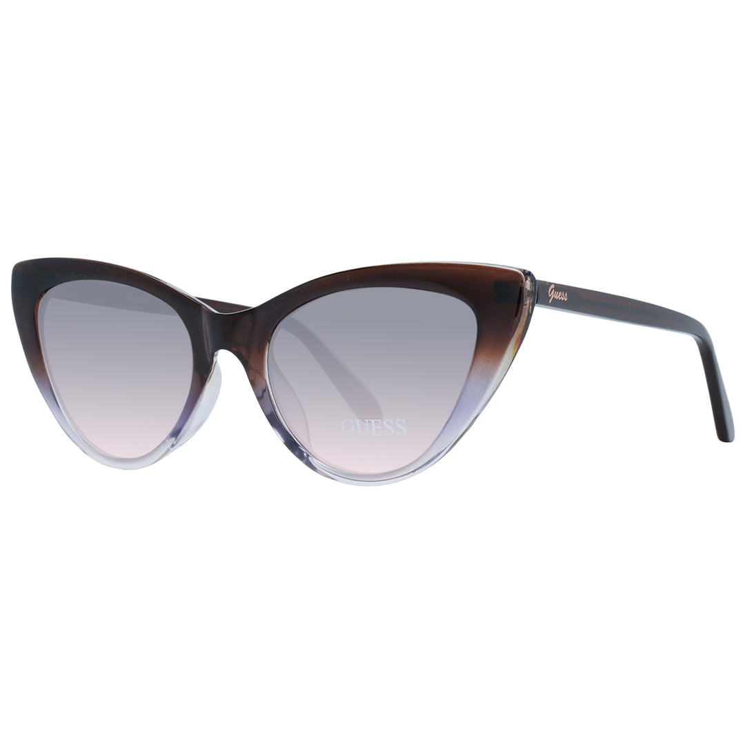 Guess women’s retro cat-eye sunglasses brown gradient to clear plastic frame with tapered brow and gradient lenses