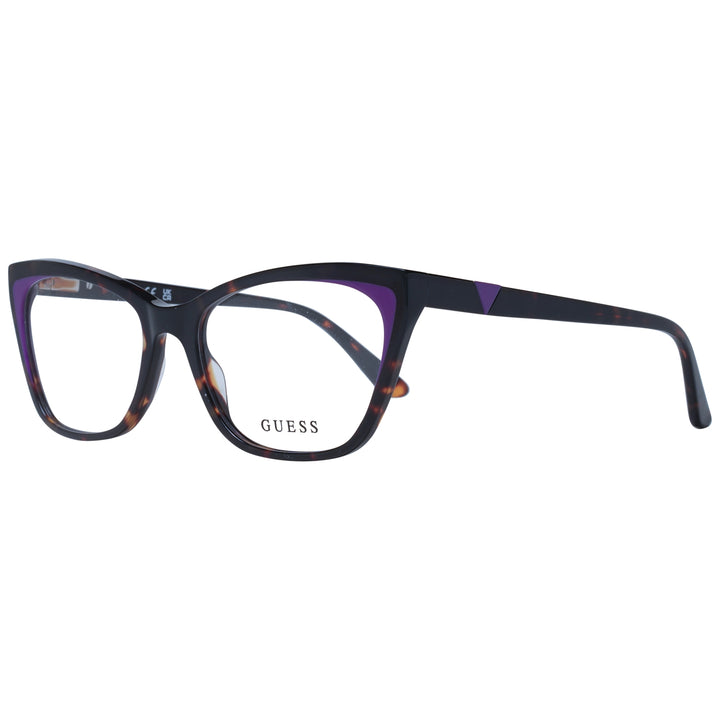 Black tortoiseshell cat-eye eyeglasses with purple temple accents and transparent lenses for Women