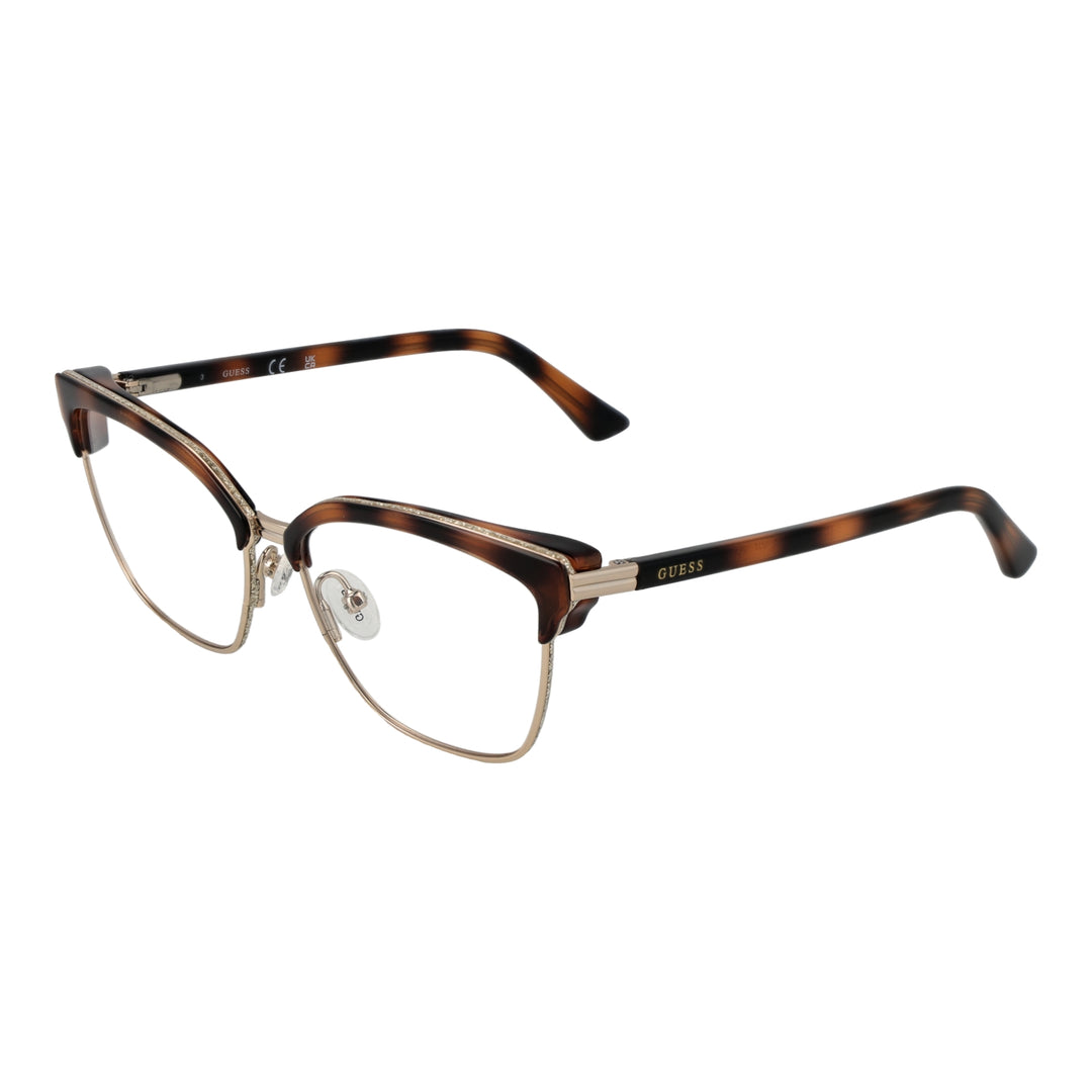 Tortoiseshell cat-eye eyeglasses for Women in brown and gold metal-plastic frame, angled view