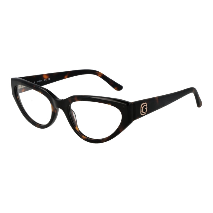 Tortoiseshell and black cat-eye eyeglasses in plastic with logo on temple, women&