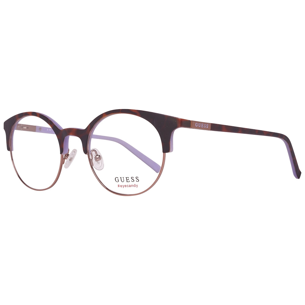 Tortoiseshell round eyeglasses with purple temples and metal lower rim, retro look for Women