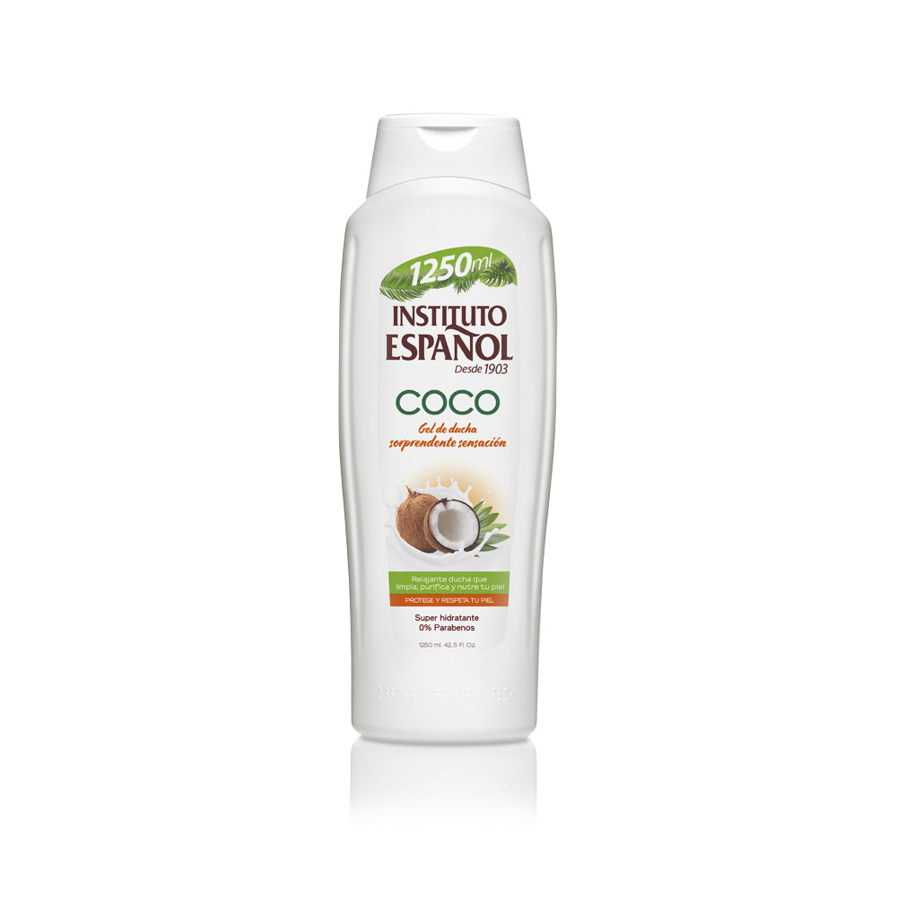 Instituto Español Tube of coconut hydrating gel cleanser showing clear lightweight gel texture and flip-top cap