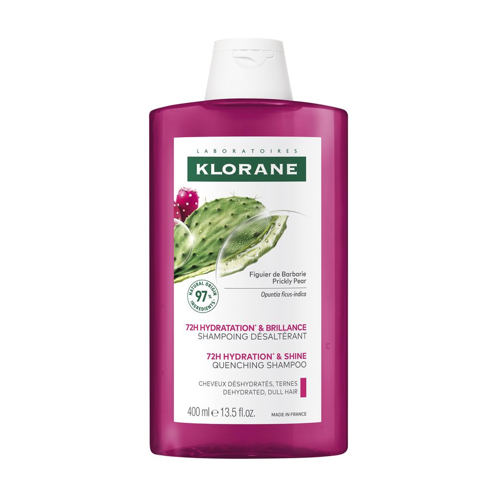 400 ml bottle of Prickly Pear Hydrating Shampoo for dry hair, light-foaming