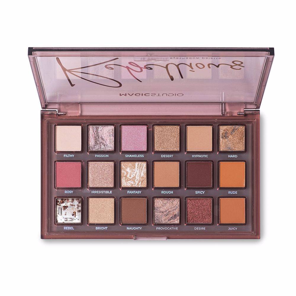 Compact 18-shade warm-neutral eyeshadow palette with mattes and shimmers