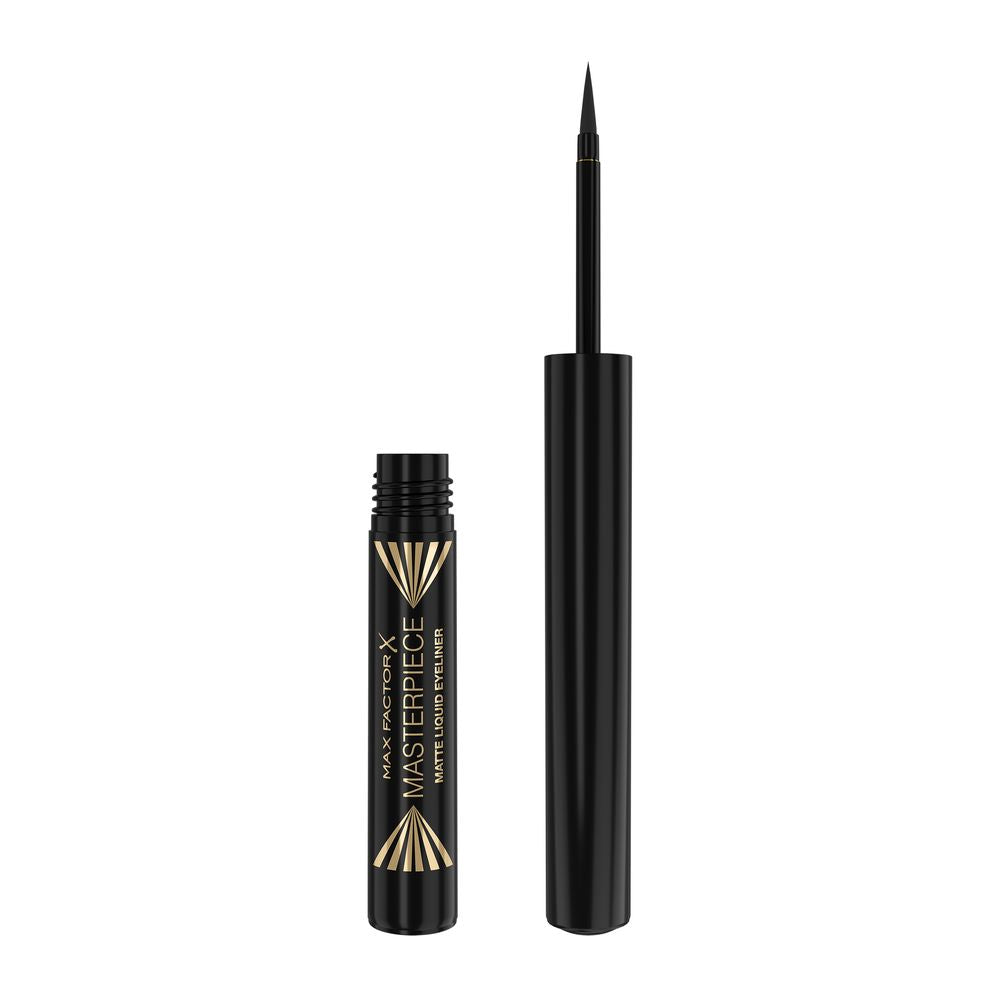 Slim navy matte liquid eyeliner with fine applicator, 1.7 ml bottle