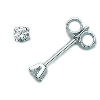 Pair of silver stud earrings with round clear stones set in low bezel and butterfly backs for Women