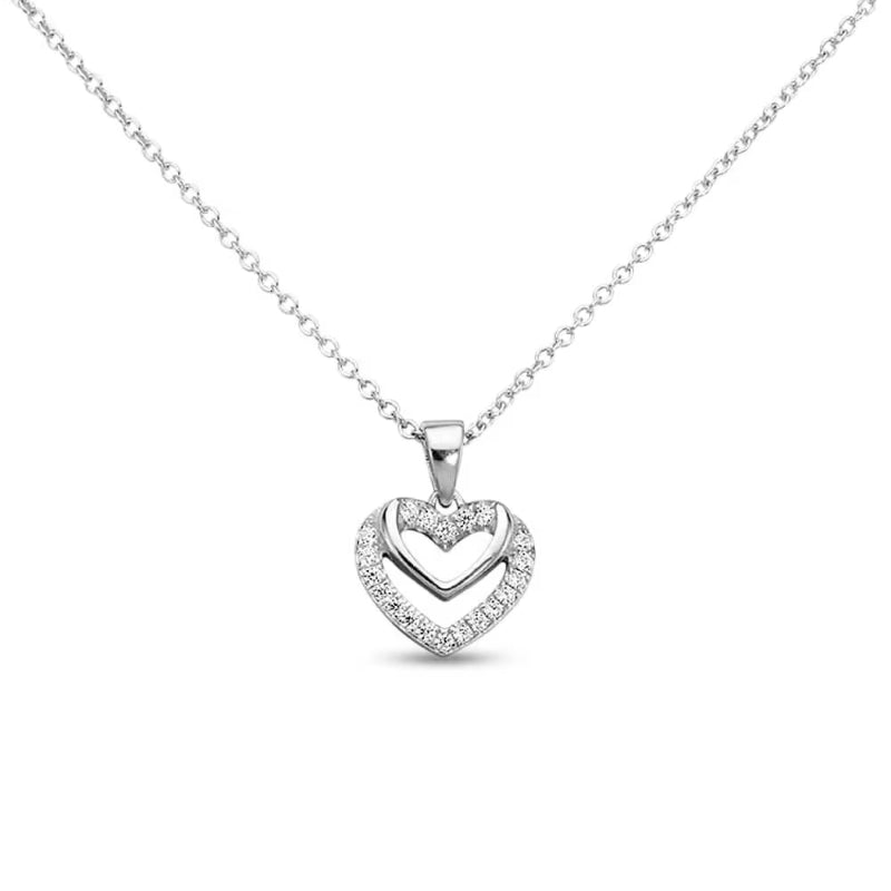 Stroili Silver Heart Necklace: pendant necklace on fine chain, crystal accents glinting