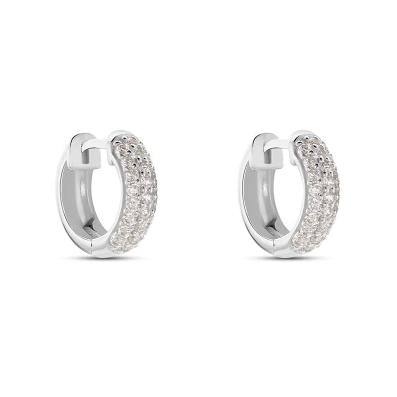 Stroili Silver Paved Hoop Earrings: pair of silver pavé-set with small clear stones