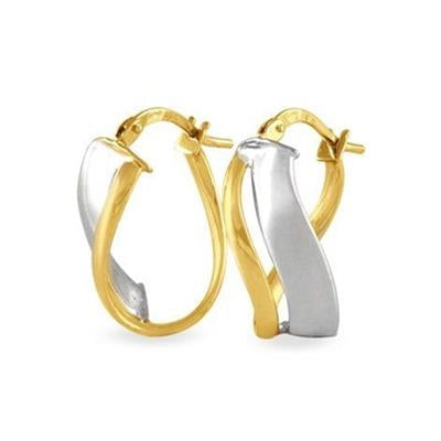 Two-tone gold and silver hoop earrings shown front-facing on white background, modern smooth finish